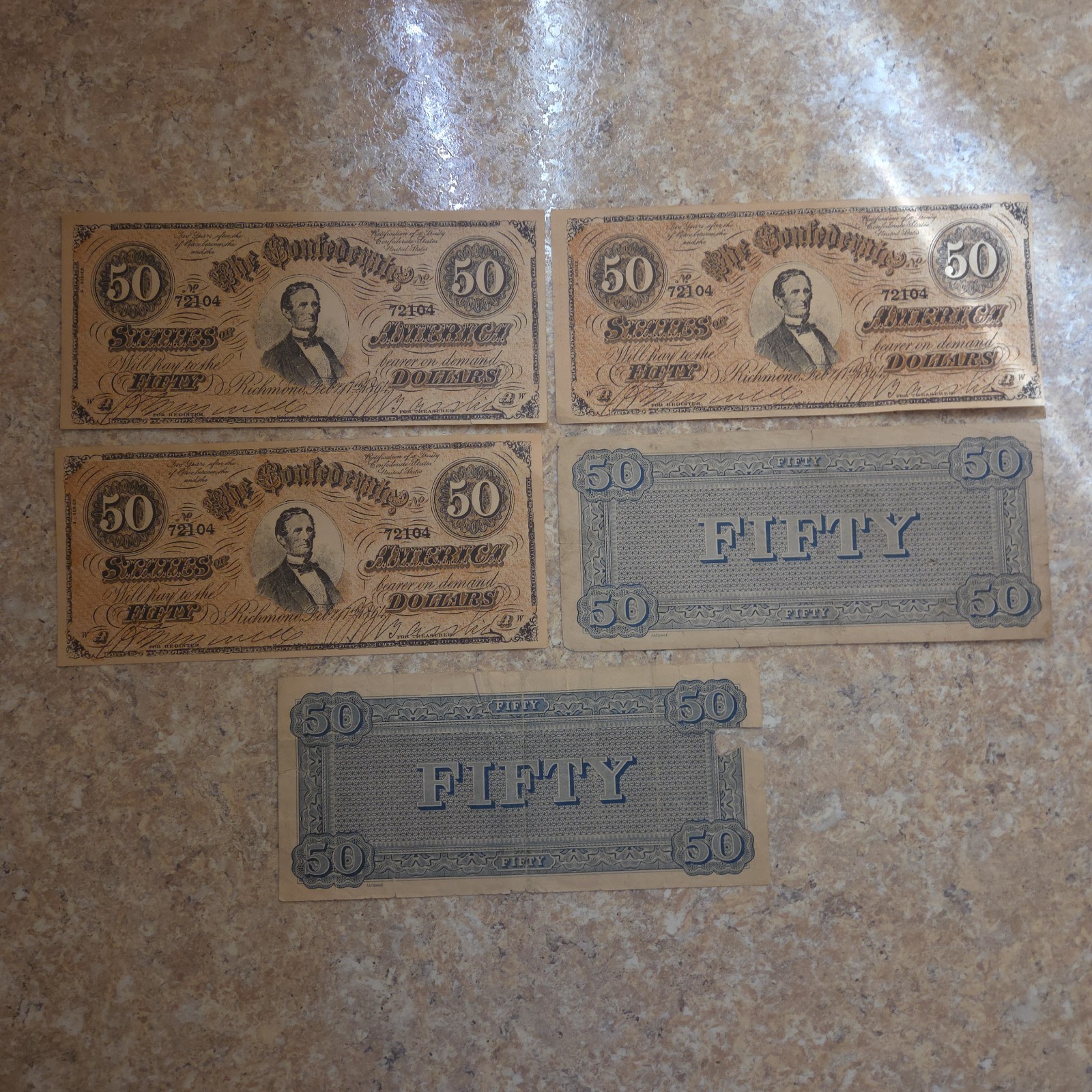 Lot Of 75 Confederate & State Civil War Currency (Facsimile) Mixed Denomination