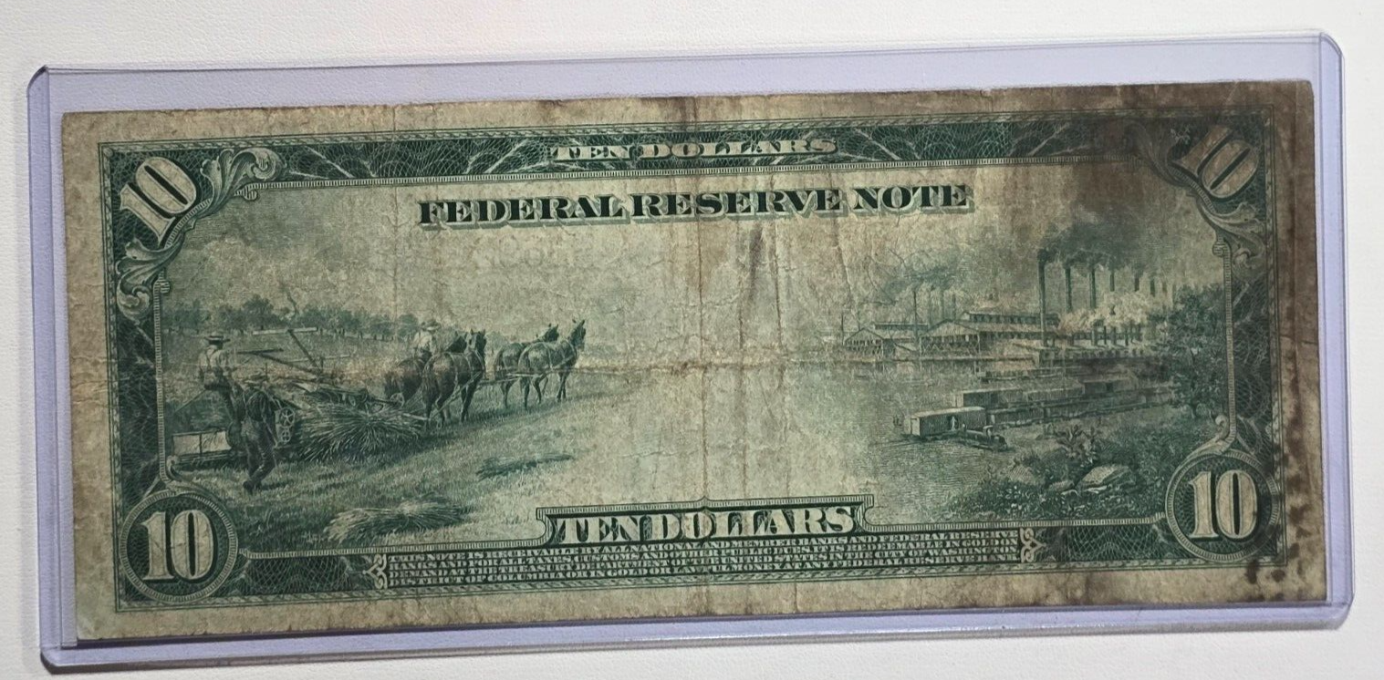 1913 $10 MISSOURI US Federal Reserve Note Large Note Blue Seal (2376)