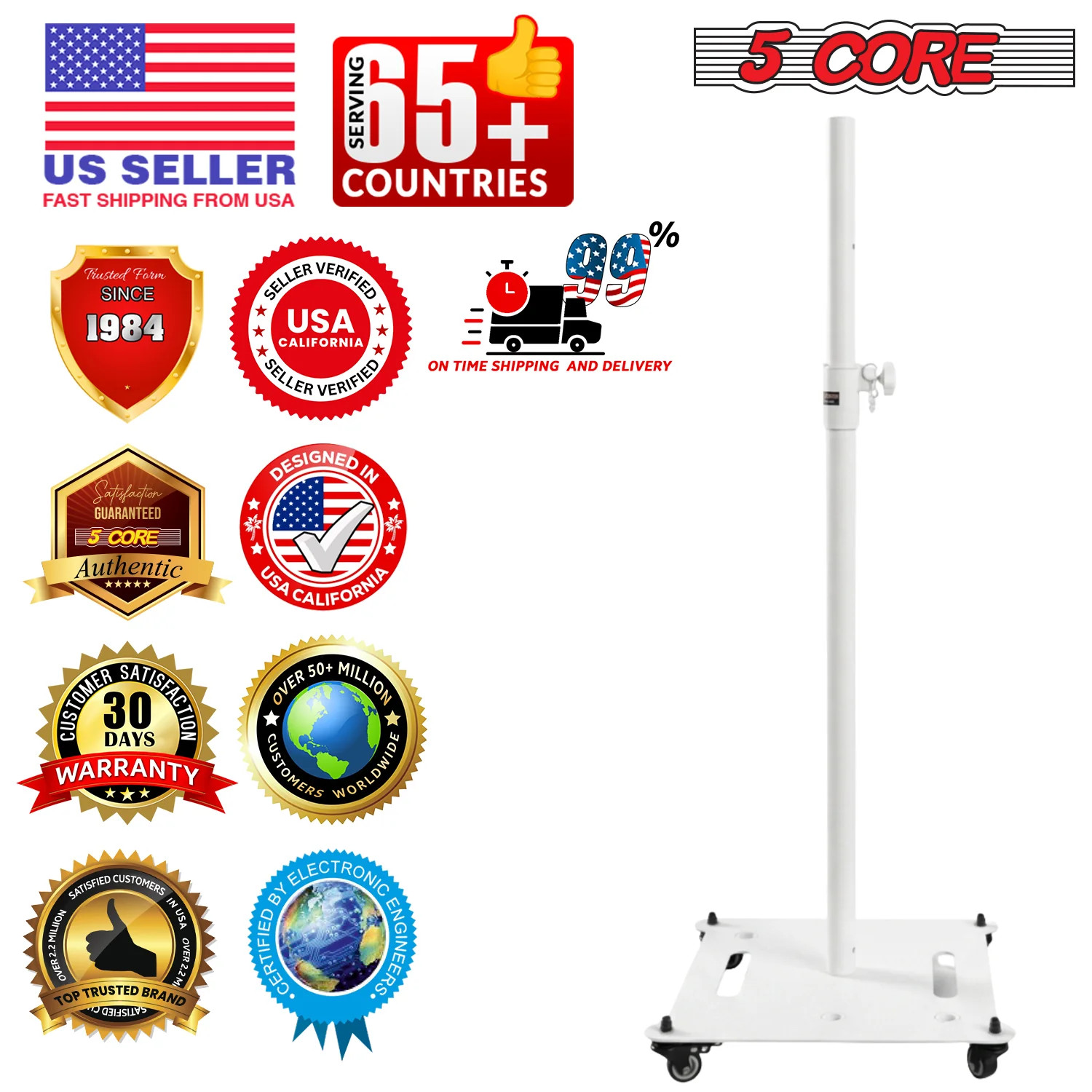 5Core Speaker Stand 2Pcs Heavy Duty Adjustable 61" DJ PA Stands 35mm w Wheels