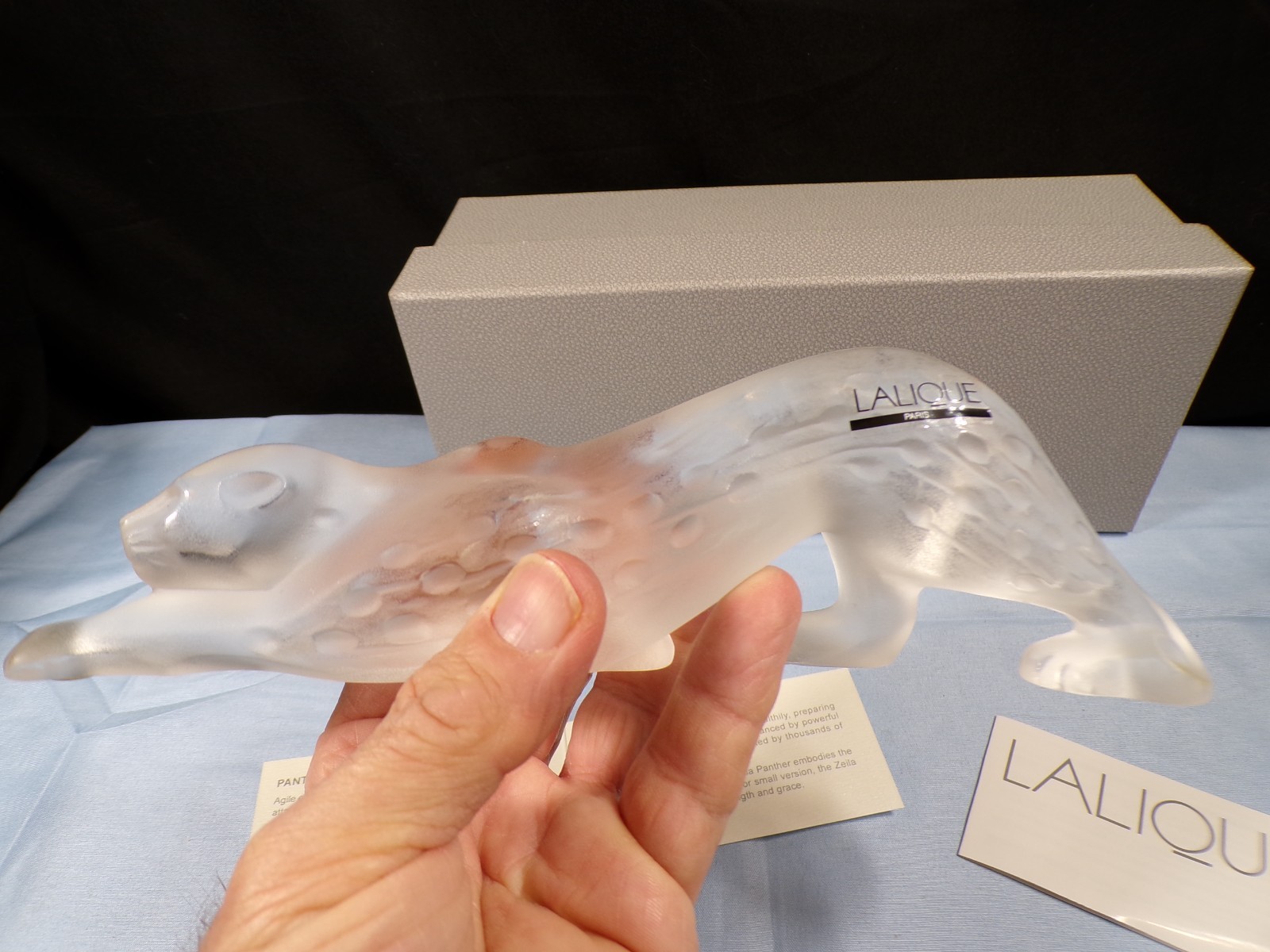 Lalique France Crystal Stalking Zeila Panther Figurine w/ Box 8 1/4" Long