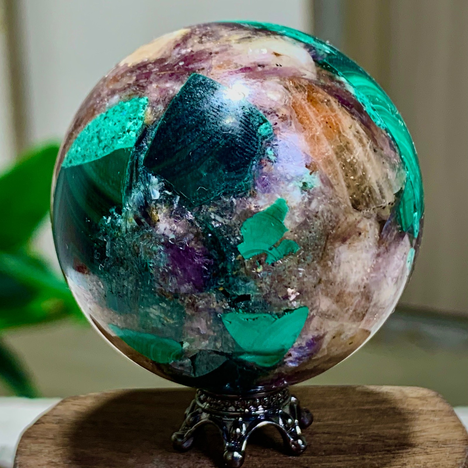 129G Newly discovered rare malachite purple mica symbiotic sphere restoration