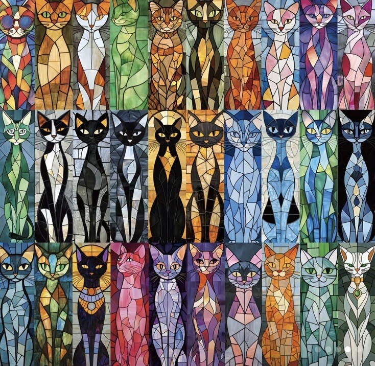 30 PC Bookmark Set Cats Stained Glass Whimsical 1.5" x 6" New Free Ship 200