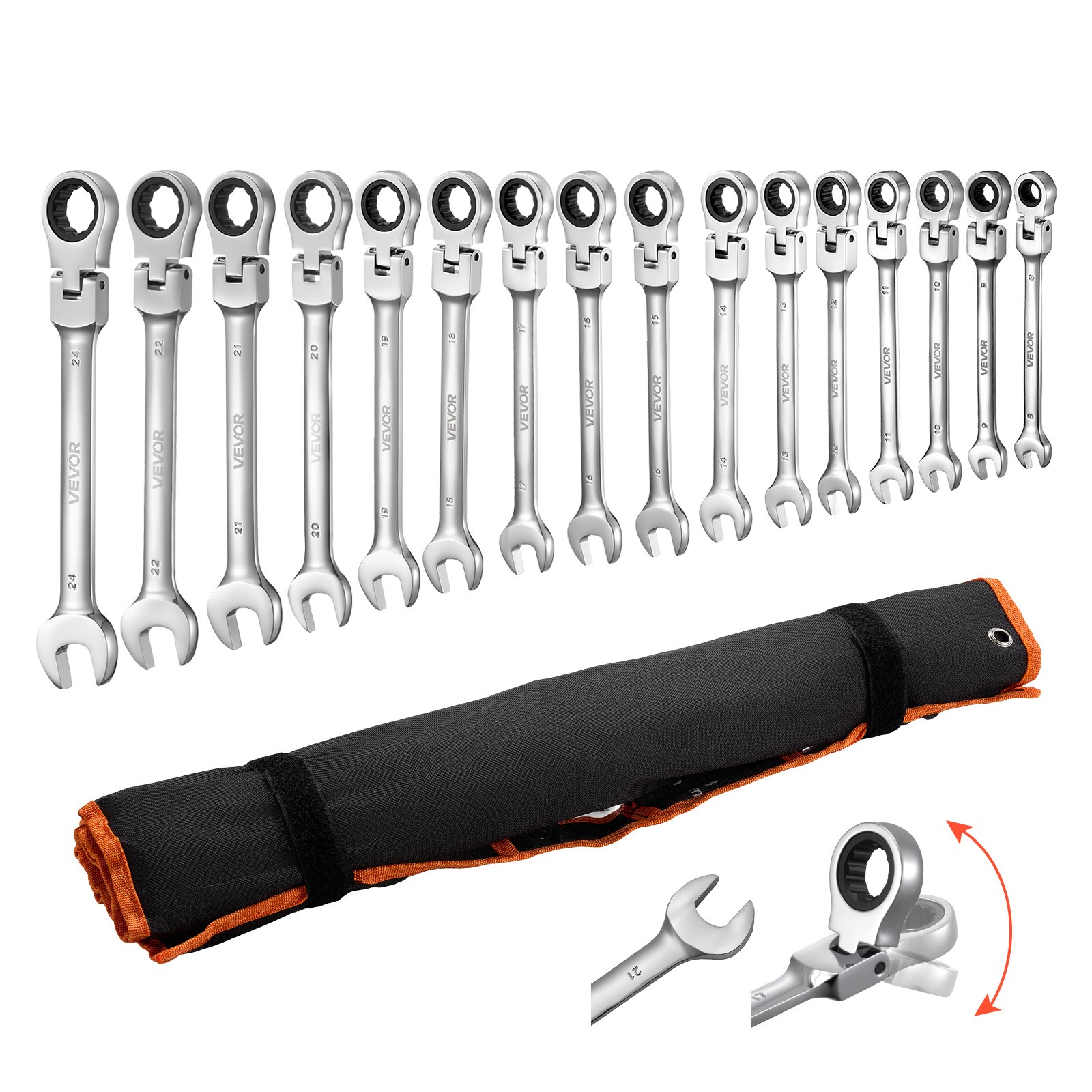 VEVOR Flex-Head Ratcheting Wrench Set Combination Wrench Set 30-Piece SAE Metric