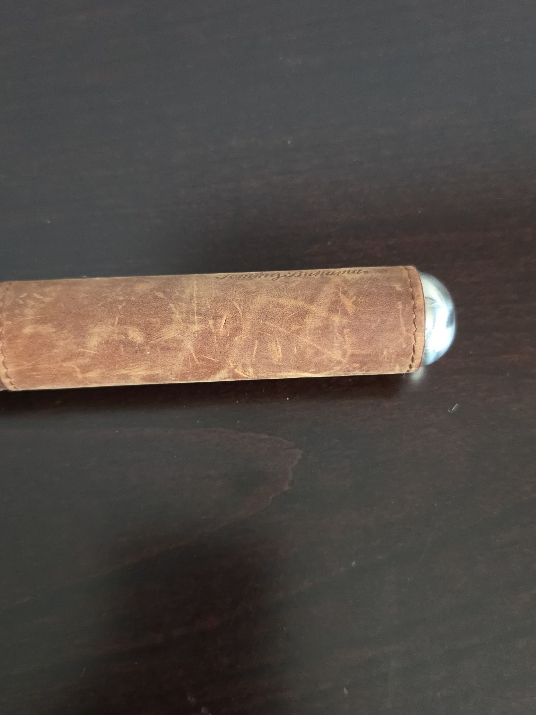 Rare Tommy Bahama Brown Leather Cigar Tube Case Stainless Steel Interior