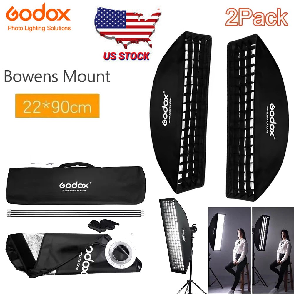 US 2*Godox 22x90cm Softbox Strip Honeycomb Bowens Mount Soft Box fr Studio Flash