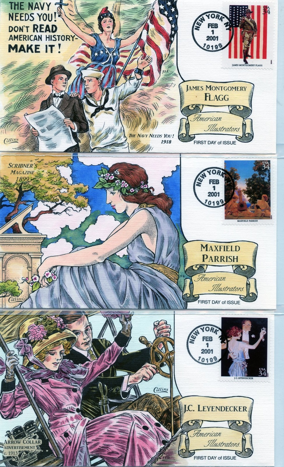 WWLF COLLINS CACHET FDC 3502 a-t AMERICAN ILLUSTRATORS COMPLETE SET OF 20