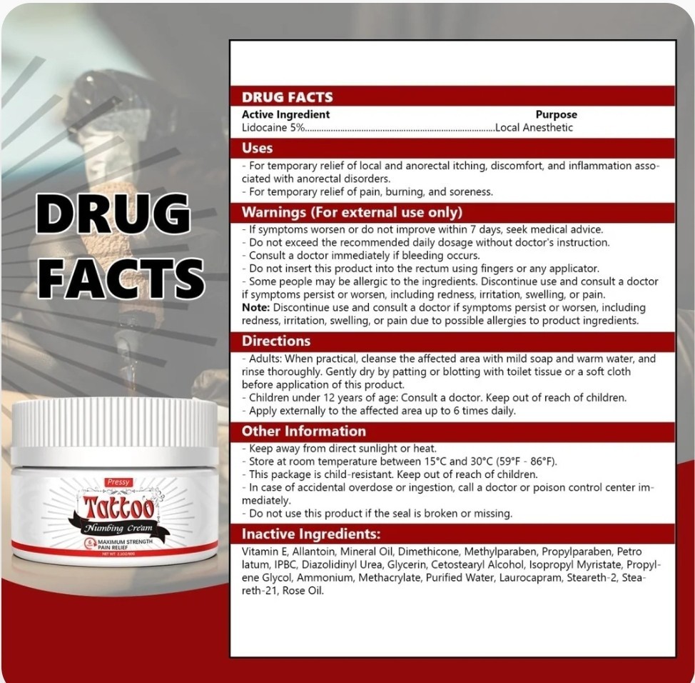 Pressy Tattoo Soothing Cream - 2.1 oz - Ex: 1/27 (Max Strength)