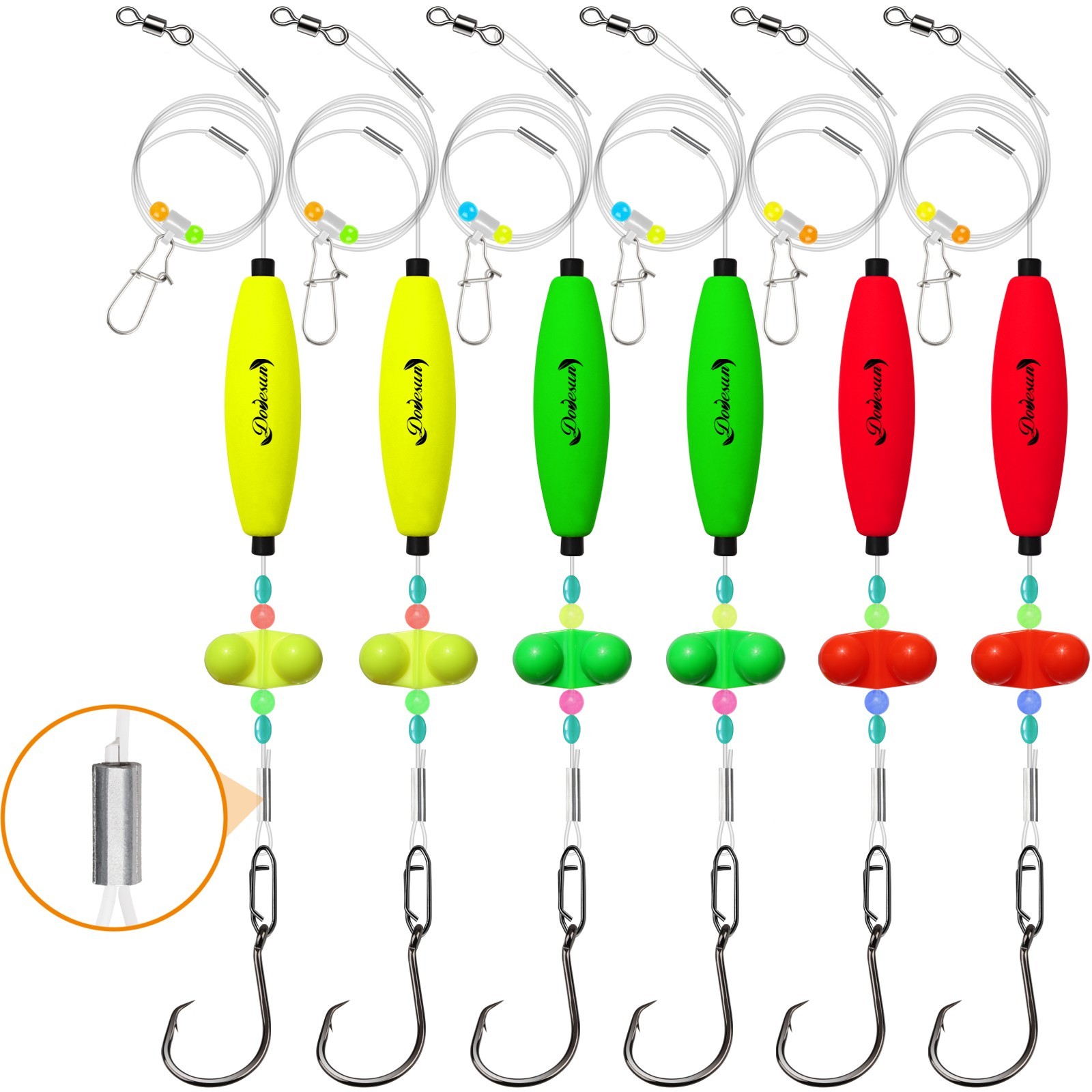 6pcs Newstyle Catfish Rigs - Santee Float Rig 90lb Leader Line and Circle Hooks