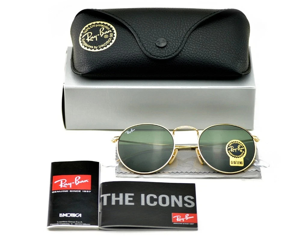 Ray-Ban Sunglasses RB3447 Round Metal Gold Frame Green Classic Lens 50mm Unisex