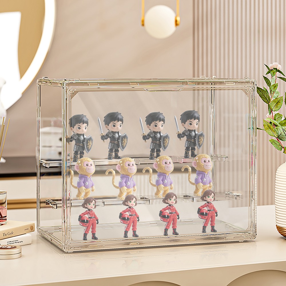 2X Clear Acrylic 3 Tier Figure Display Case with 2 Movable Plates Stackable Show