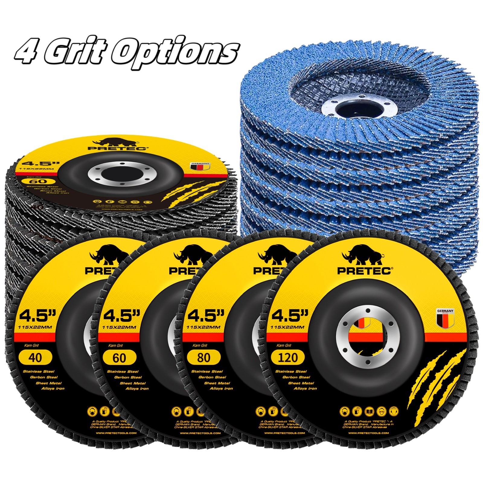 4.5" 4-1/2" Zirconia Flap Discs for Angle Grinder 40/60/80/120 Grit T27 Wheels