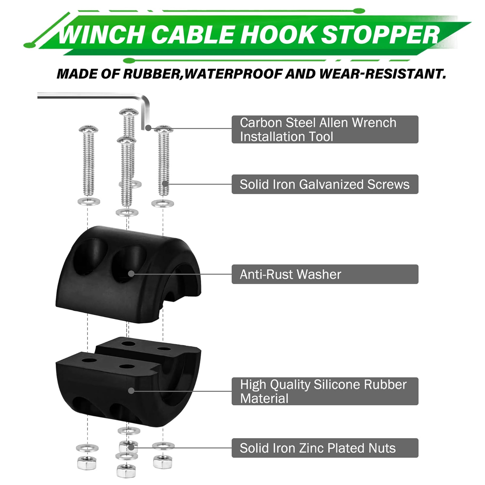 Synthetic Winch Rope Kit, 1/4'' x 50FT w/ 10000 lbs Strength, Protective Sleeve