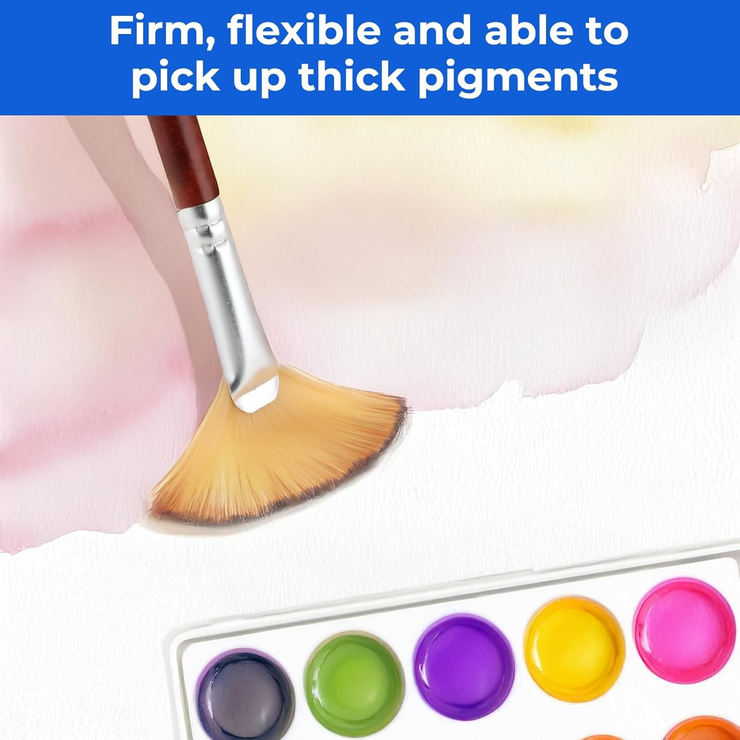 6-Piece Fan Brush Set for Acrylic Watercolor Oil Painting with Wood Handle