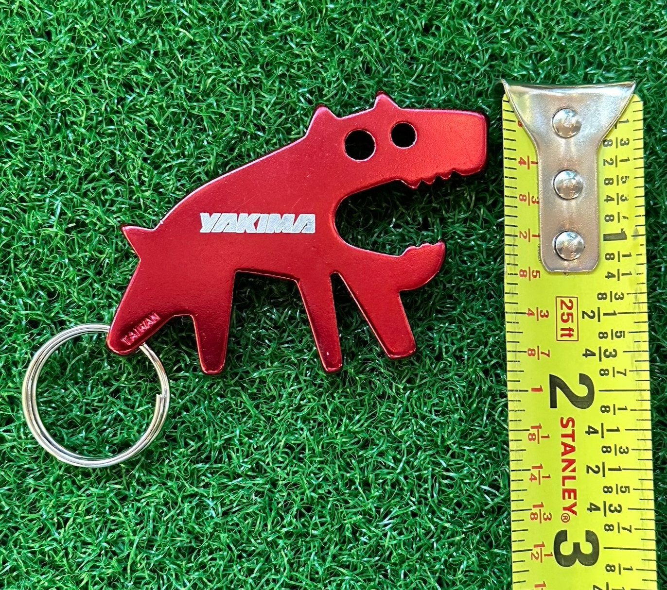 Yakima Auto Rack Red Logo Keychain Bottle Opener Dog Mouth Aluminum Metal 2.5"