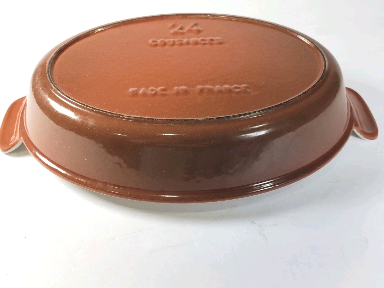 Vintage COUSANCES/Le Creuset #24 Brown Oval Au Gratin Pan Enamelled Cast Iron
