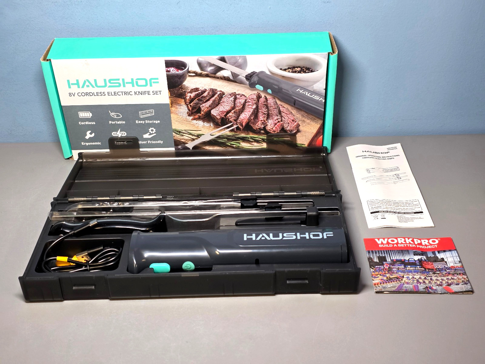 Haushof 8V Cordless Rechargable Electric Reciprical Knife Set HH24022A New