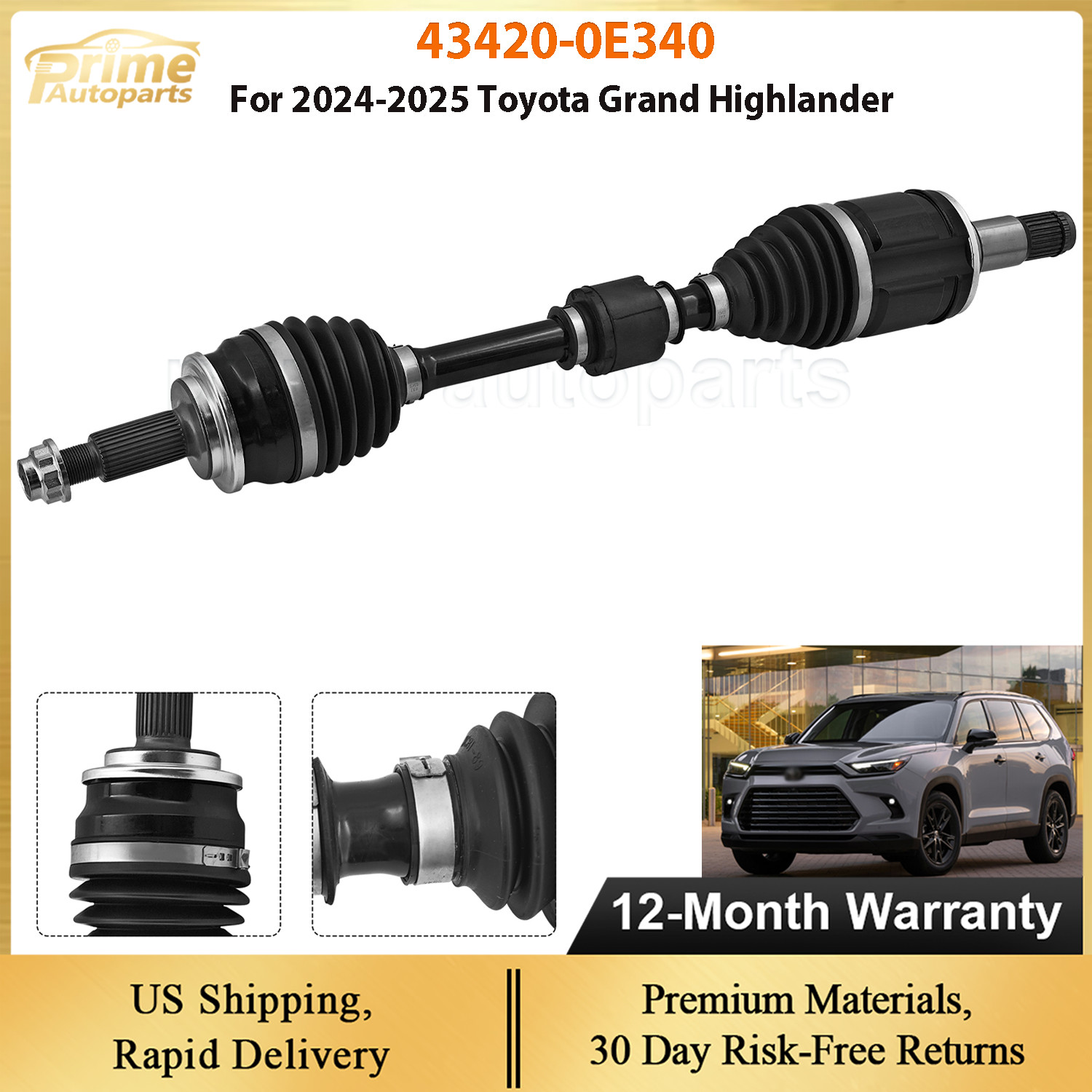 For 2024 2025 Toyota Grand Highlander Awd Front Left CV Axle Shaft 43420-0E340
