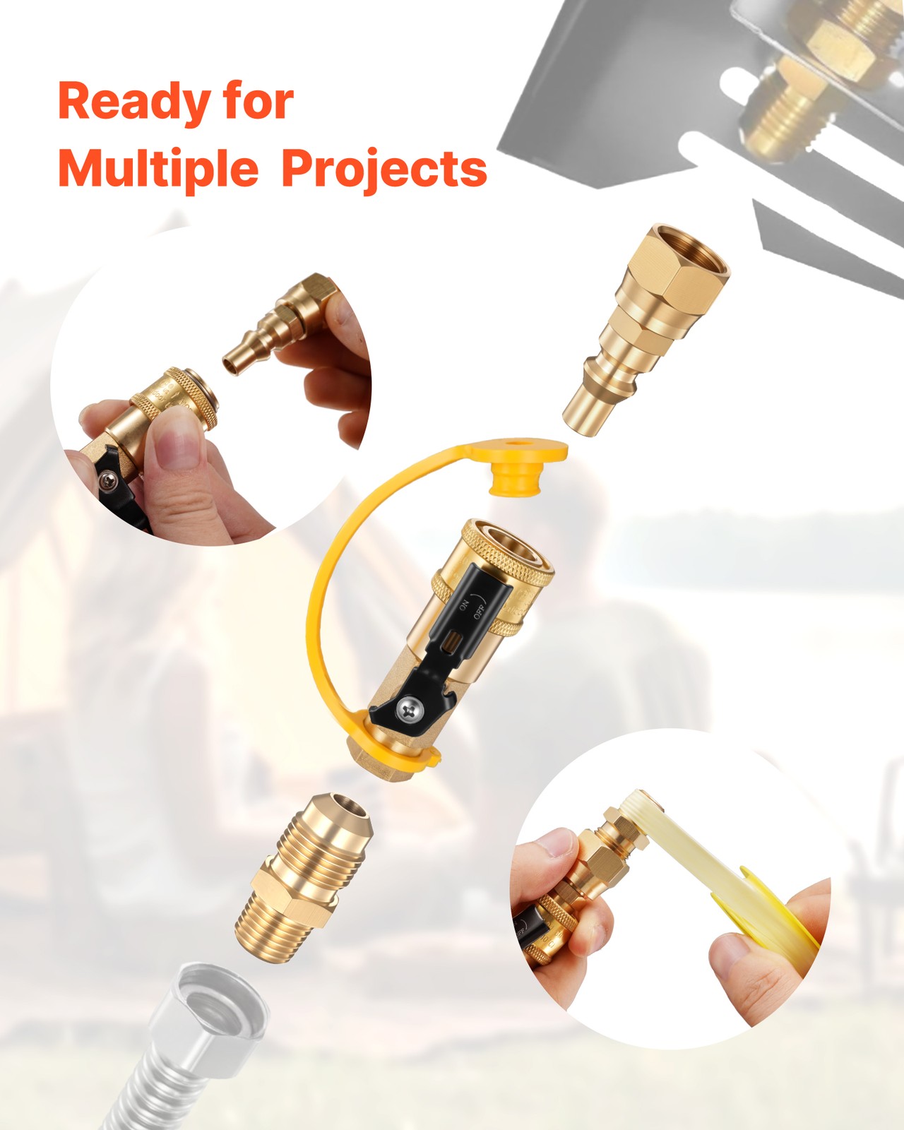 VEVOR 7 Pcs RV Propane Quick Connect Fitting 1/4-Inch NPT x 3/8-Inch Flare