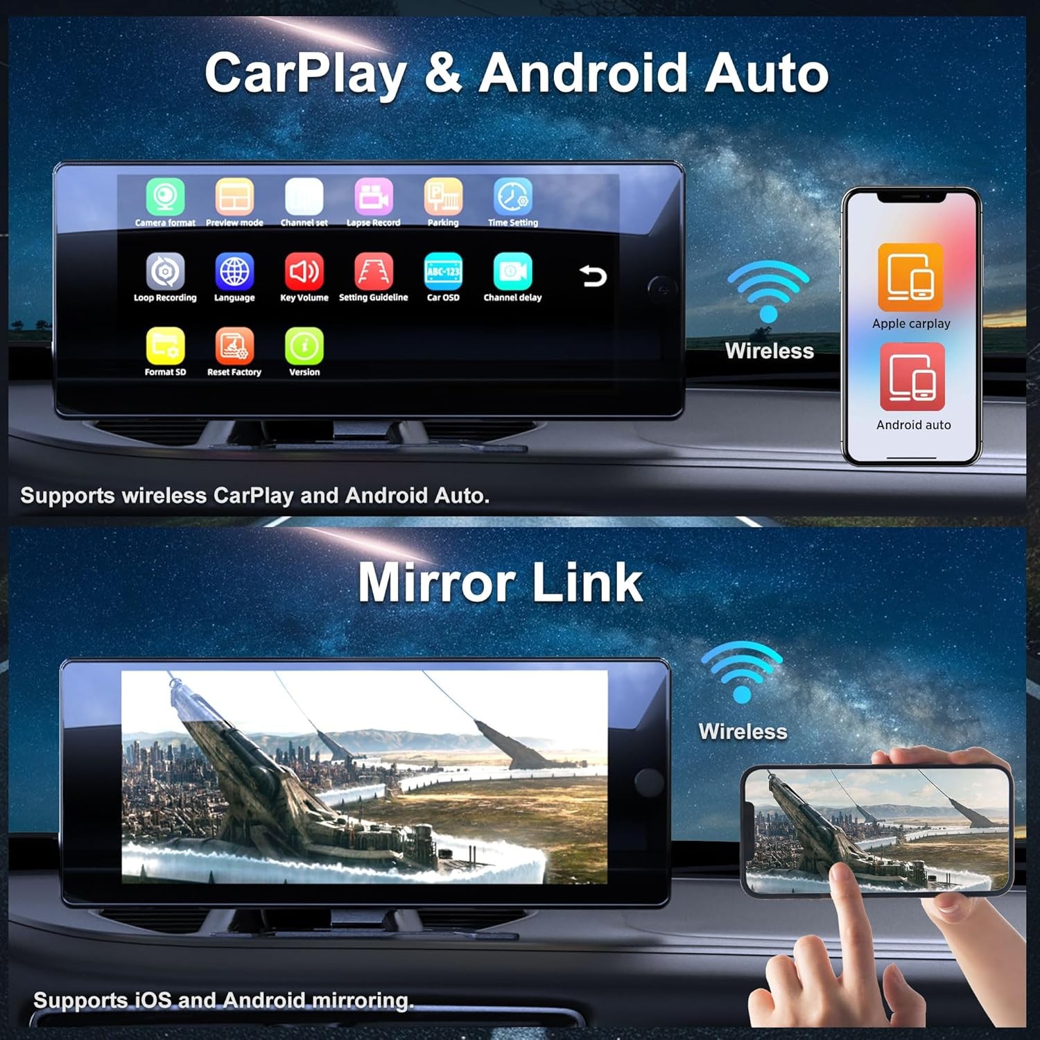 10.36" CarPlay Touchscreen Screen for Car & 4K 4CH Dash Cam with Android Auto