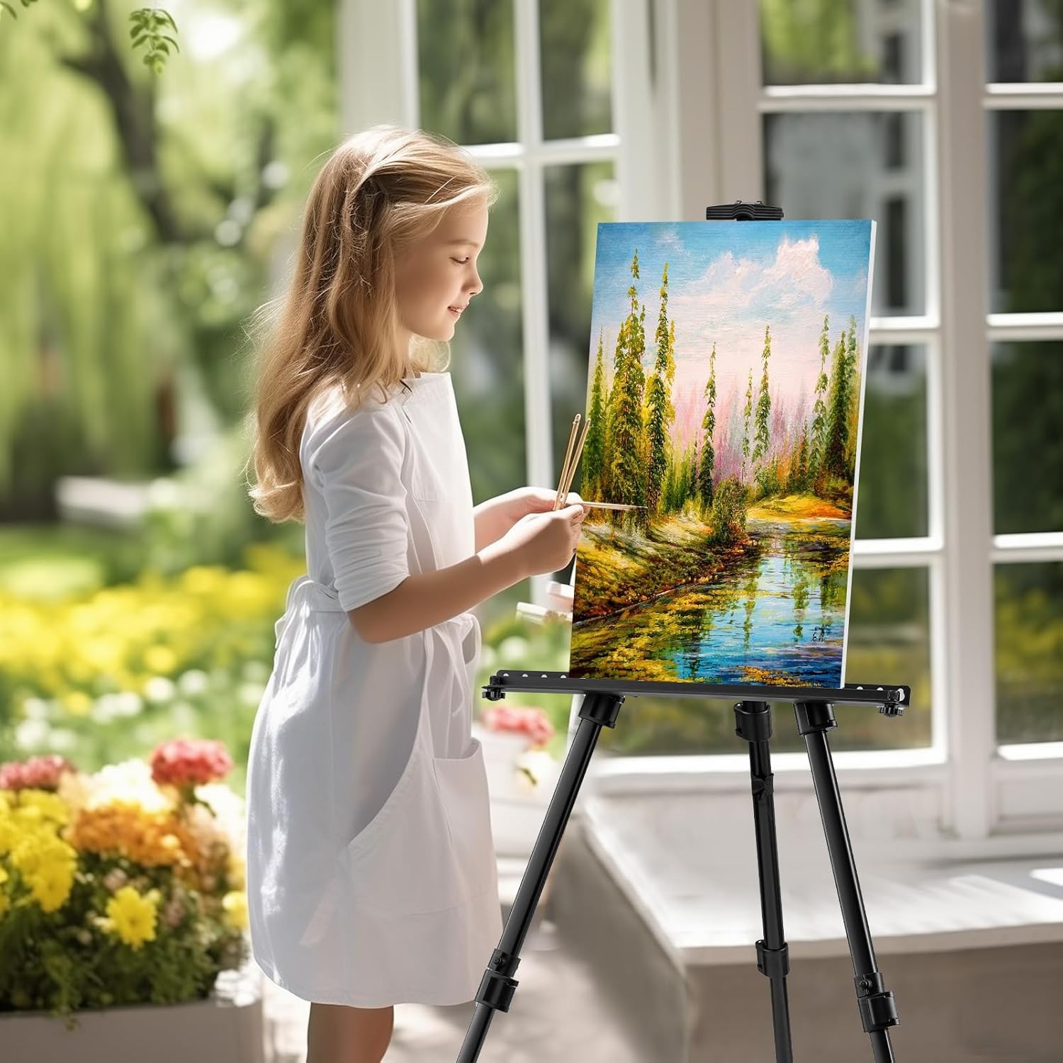 Art Easel for Painting and Display – Adjustable Floor 66 Inch Folding Aluminum