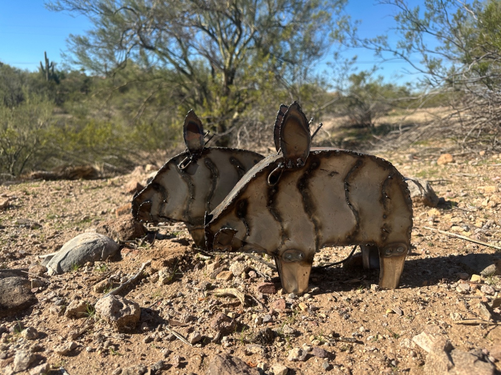 Handcrafted Rustic Metal Javalina Quail Yard Art