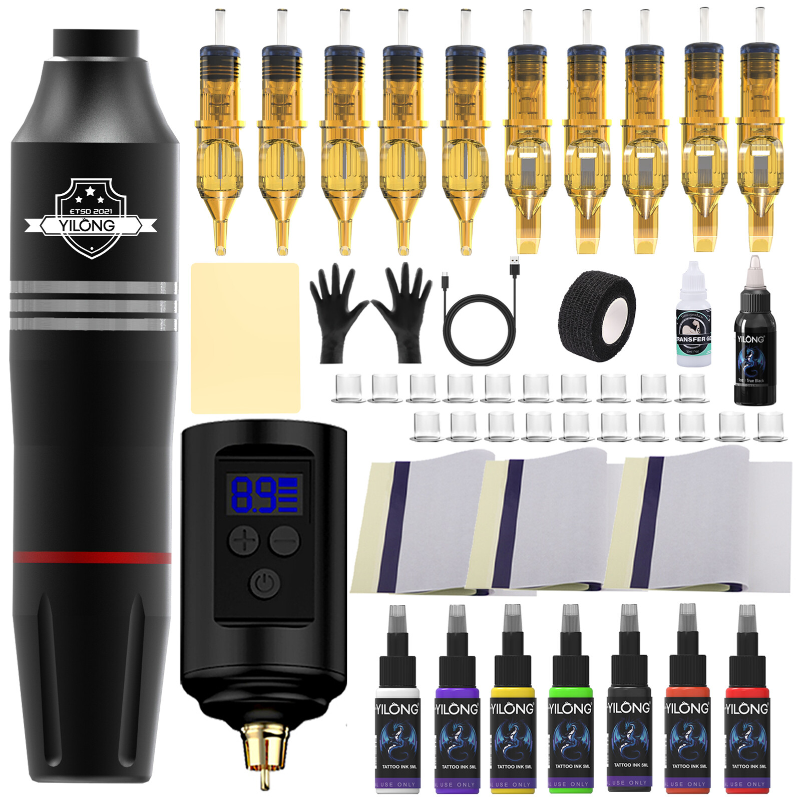 Wireless Tattoo Kit Complete for Beginners Pen Machine with Power Supply Needles