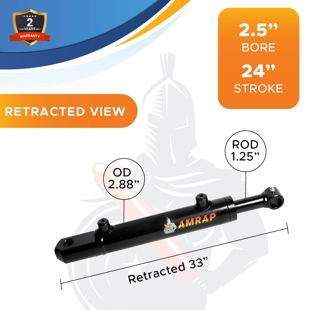 2.5x24 Hydraulic Cylinder 2.5" Bore, 24" Stroke - Double Acting Tang Universal