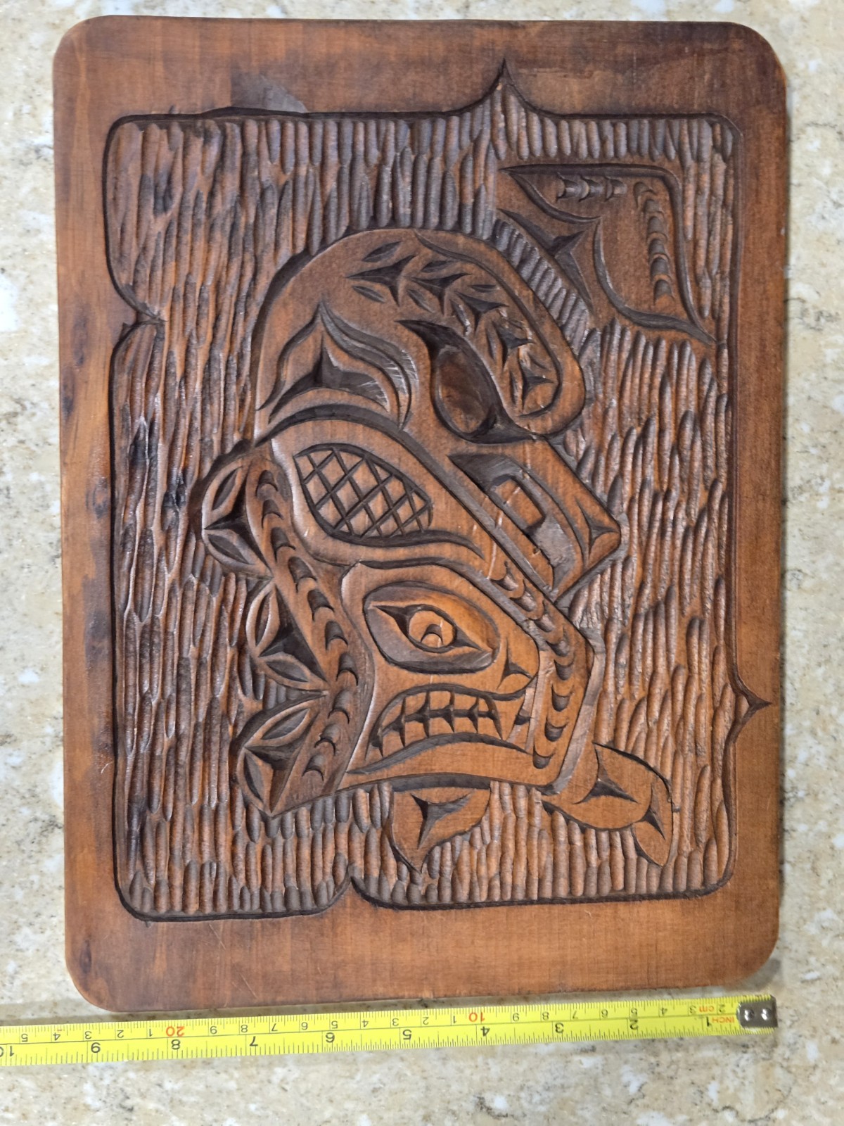 Vintage Cedar Wood Carving Wall Plaque By S J Aboriginal Salish