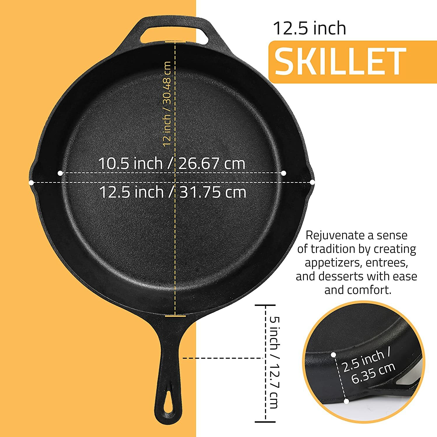 Pre-Seasoned 12.5 Inch Cast Iron Skillet Multipurpose Use by Utopia Kitchen