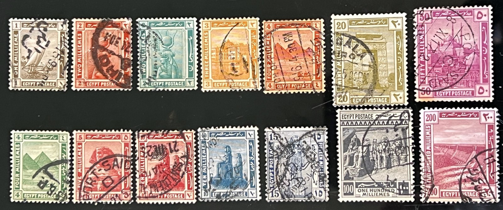 EGYPT-stamps-1914-history postage-i-2 COMPLETE 14+14-stamps-scott# 53 to 62 +70