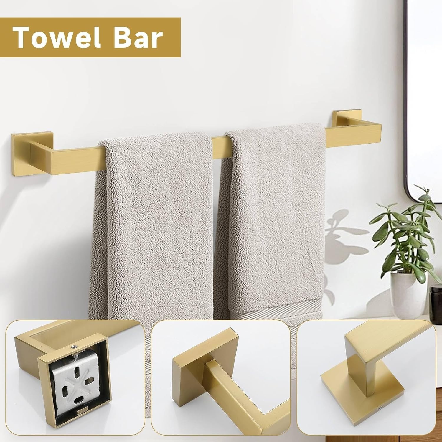 5-Pieces Matte Gold Bathroom Hardware Accessories Set 24 Inch Towel Bar Towe