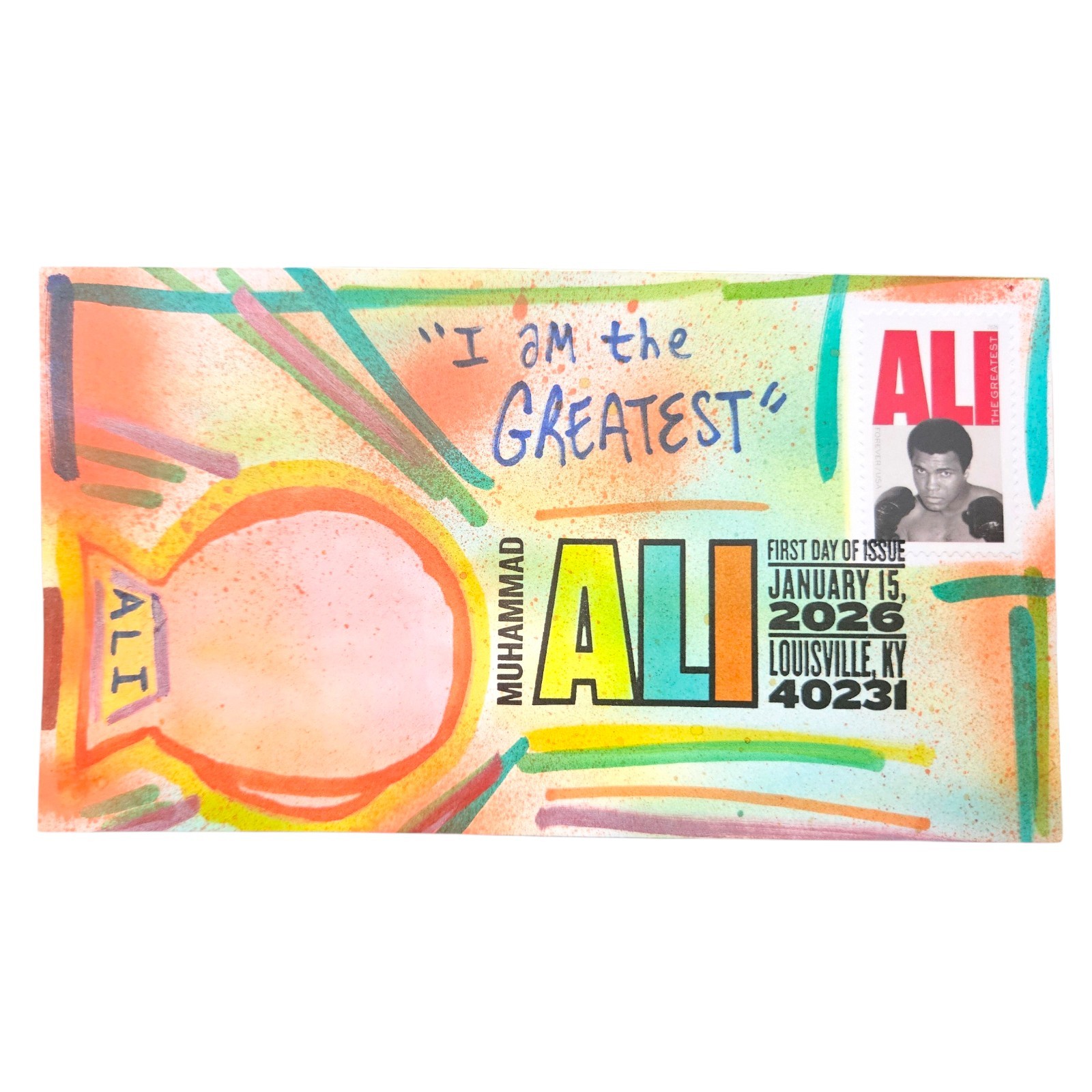 2026 Muhammad Ali USA Forever Stamp Issue First Day Cover Hand Drawn Painted FDC
