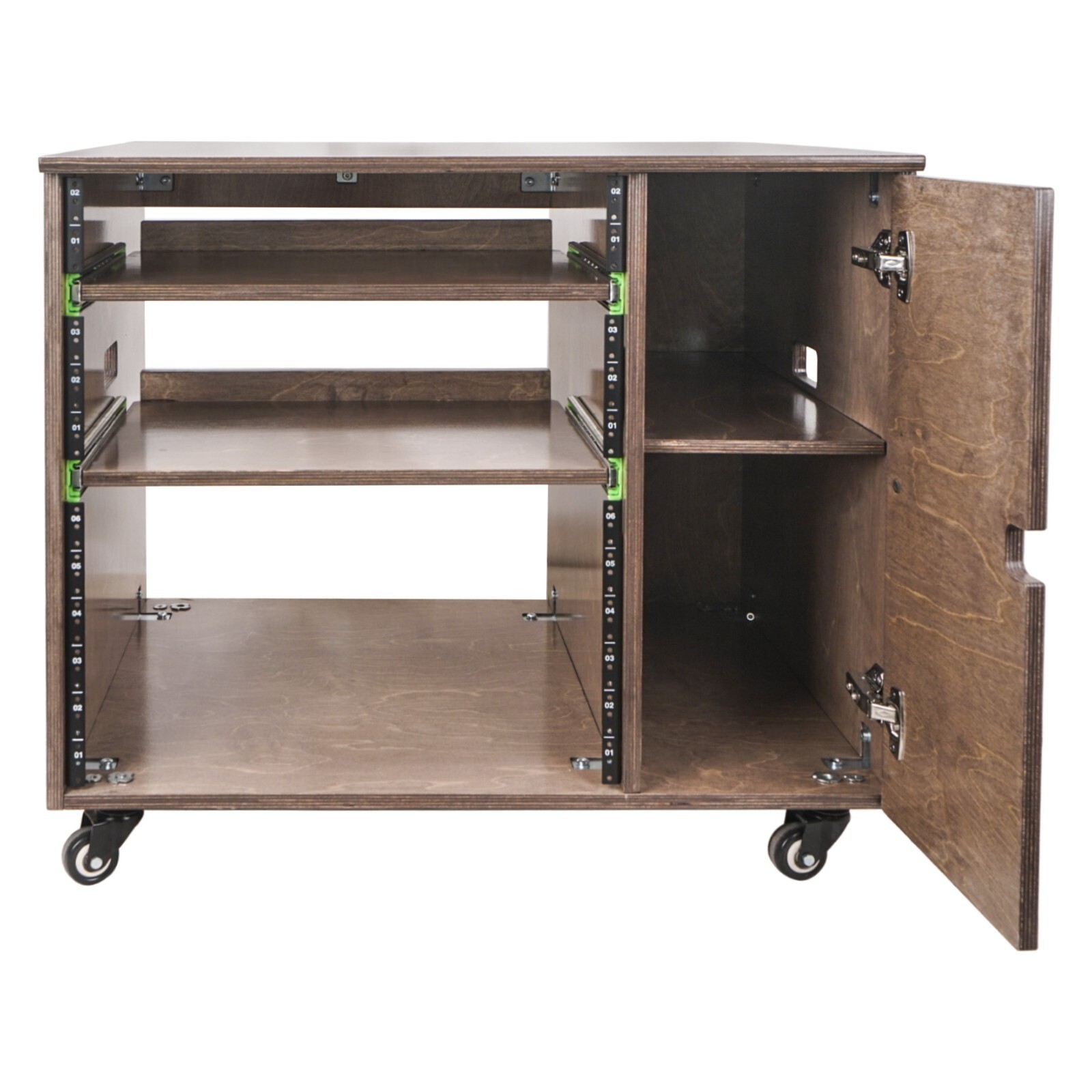 Sound Town 11U Plywood Studio Rack Slide-Out Trays Weathered Brown SDRK-CR11B