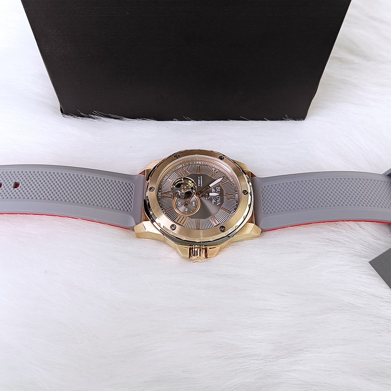 Bulova Marine Star Rose Gold Dial Grey Rubber Strap Men's Automatic Watch 98A228