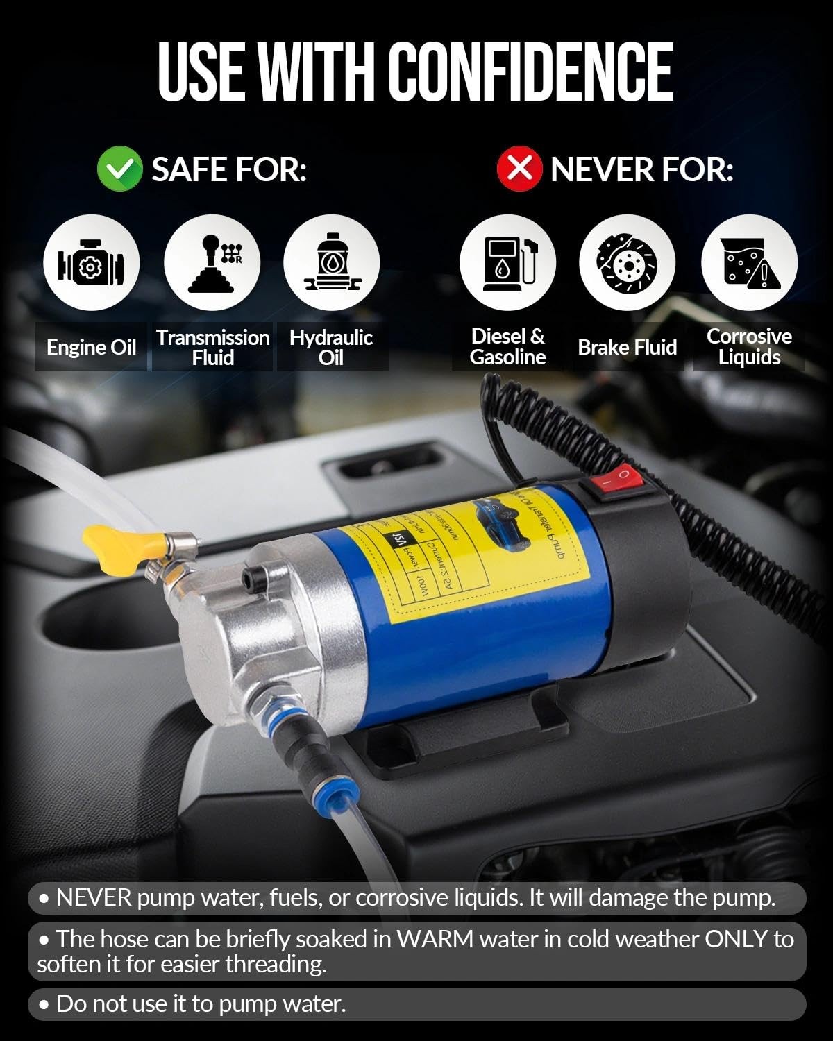 12V Electric Oil Extractor Pump for Engine, Gear, Transmission Fluid Transfer