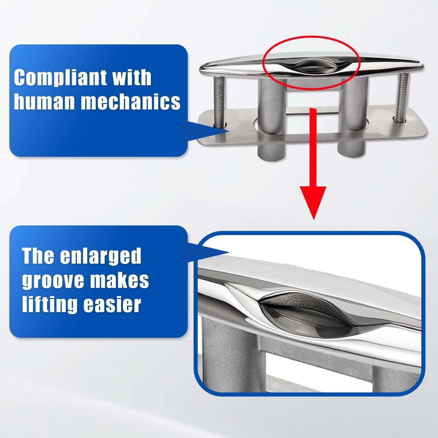 Boat Cleat 8" Pull Up Deck Cleat Flush Mount 316 Stainless Steel Cleat Marine