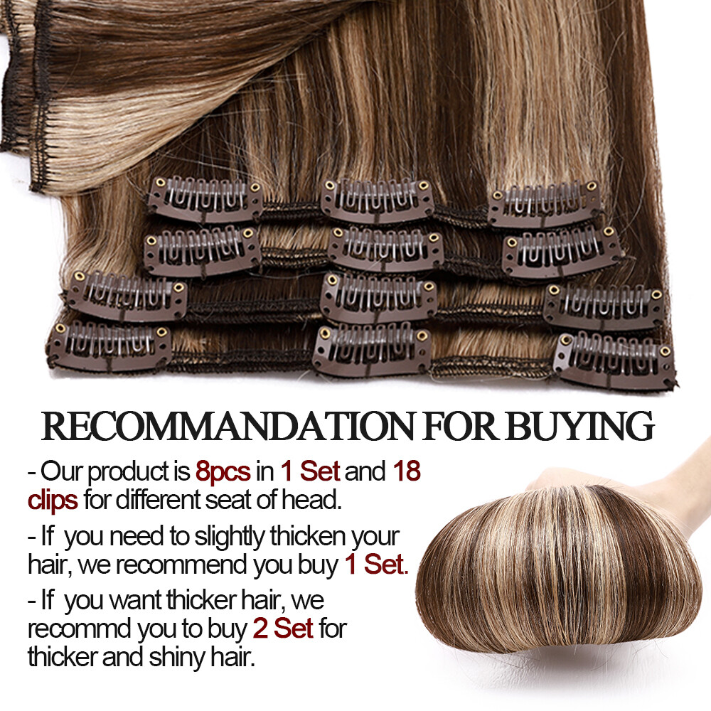 CLEARANCE Clip in 100% Real Human Hair Extensions 8 Pieces Remy Full Head 8"-24"