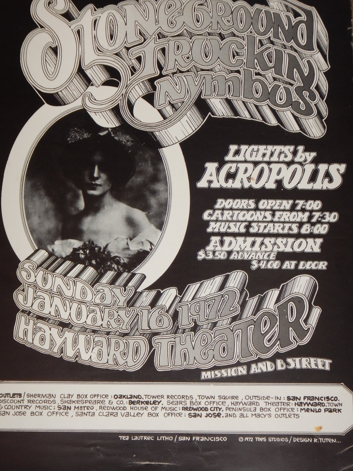 1972 STONEGROUND, TRUCKIN, NYMBUS - HAYWARD THEATER CONCERT POSTER, TUTEN ART