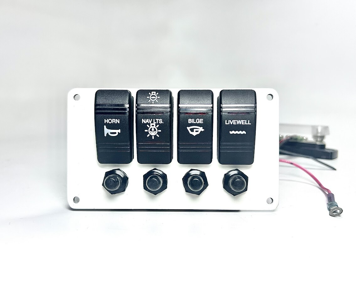 Boat Switch Panel, 4 Switch, Marine, 5 3/4in x 3 1/4in, NEW