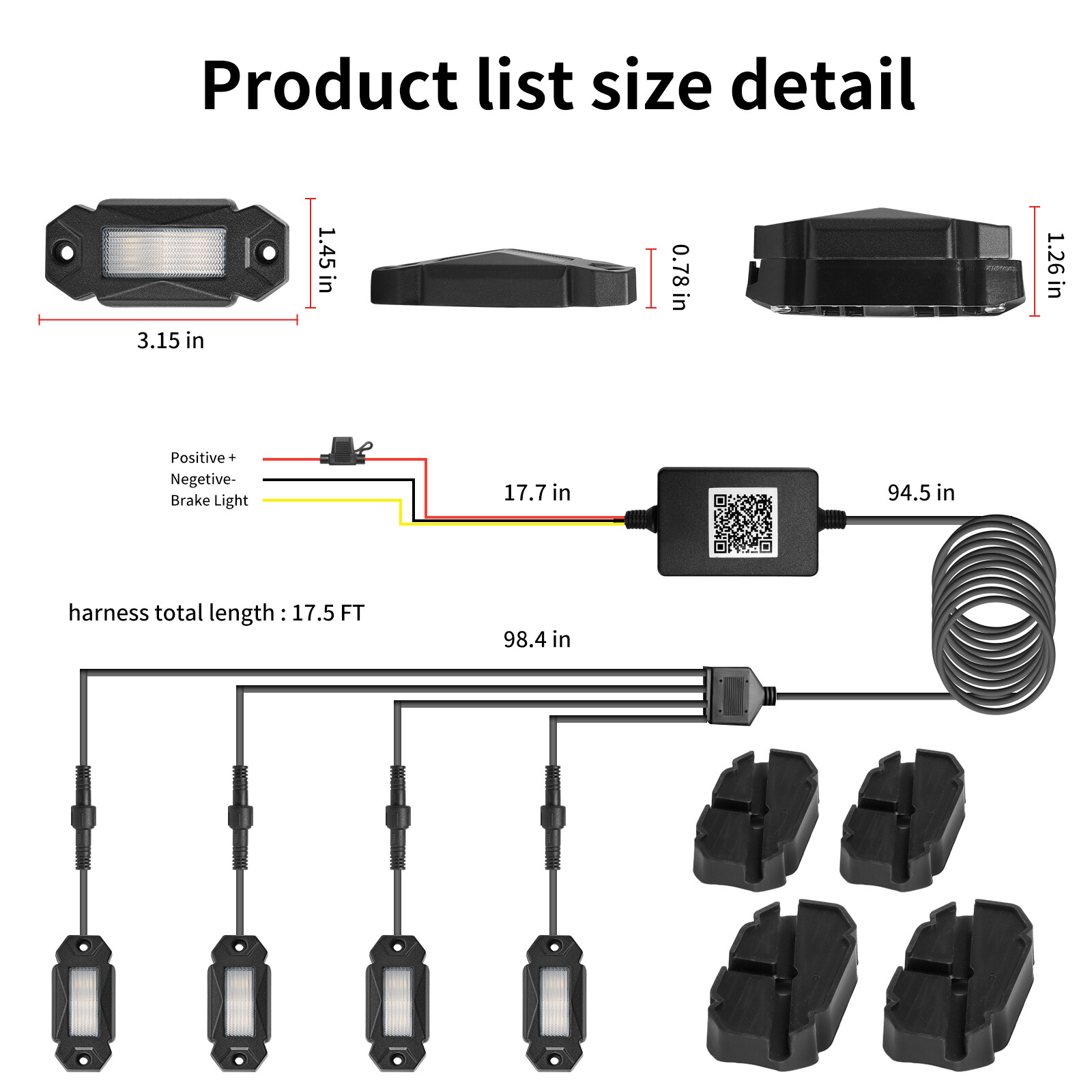4 Pod RGB LED Rock Lights Underglow with Bluetooth APP Control For UTV ATV RZR