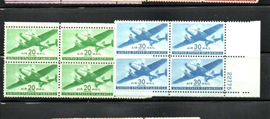 #C 25-C 31 MNH, P/B's OF 4, COMPLETE SET-TWIN MOTORED TRANSPORT PLANE (1941-44)