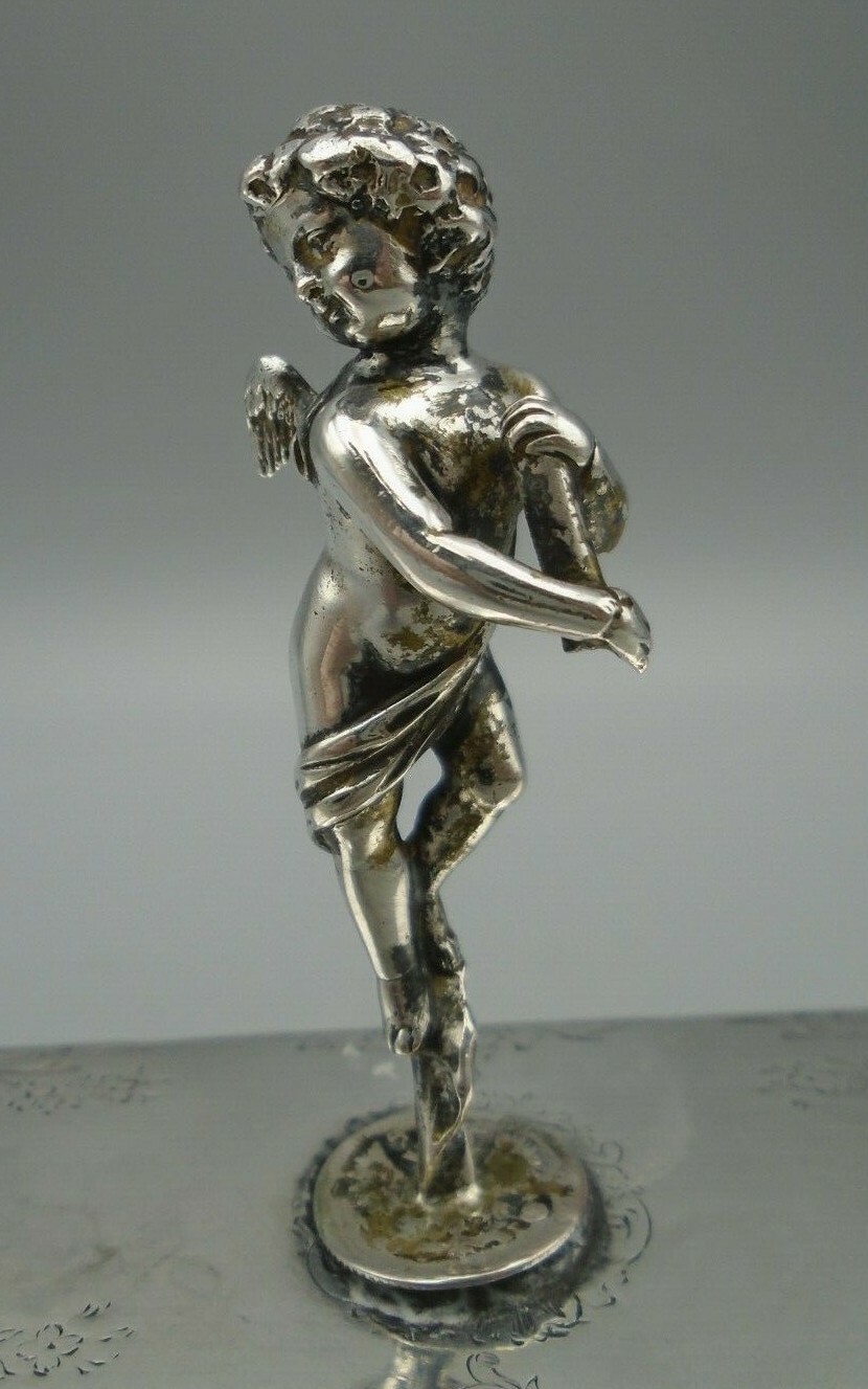 Antique 1840 Thomas Dicks Sterling Lid Cherub Handle Silver Plate Box London