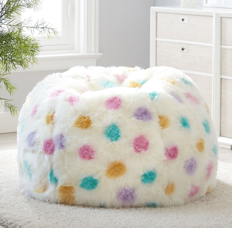 Pottery Barn Teen Lots A Dots Faux Fur Beanbag Slip Cover Large NEW SOLDOUT NLA