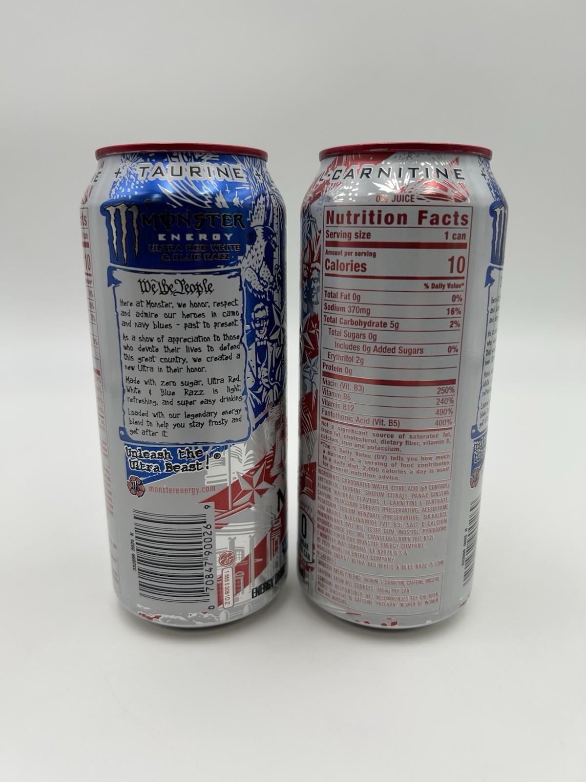2 New Ultra Red White & Blue Monster Energy Exclusive Unopened Cans Ships FREE