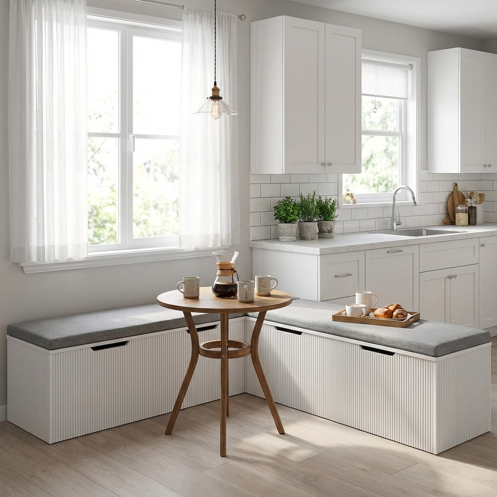 L-Shaped Storage Bench, Kitchen Breakfast Nook with Cushion & Hidden Storage