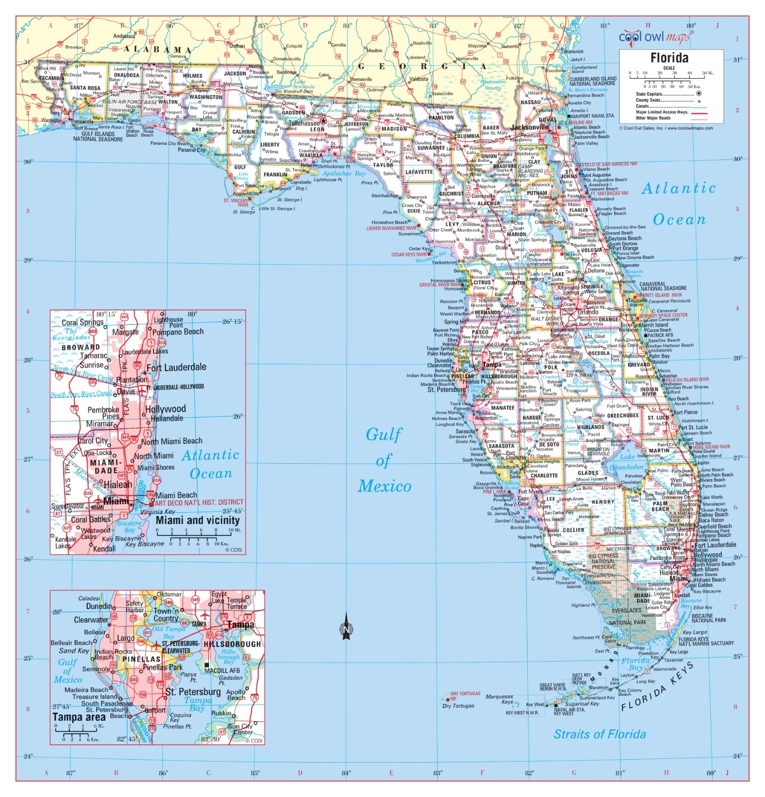 FLORIDA State Wall Map Large Print Poster