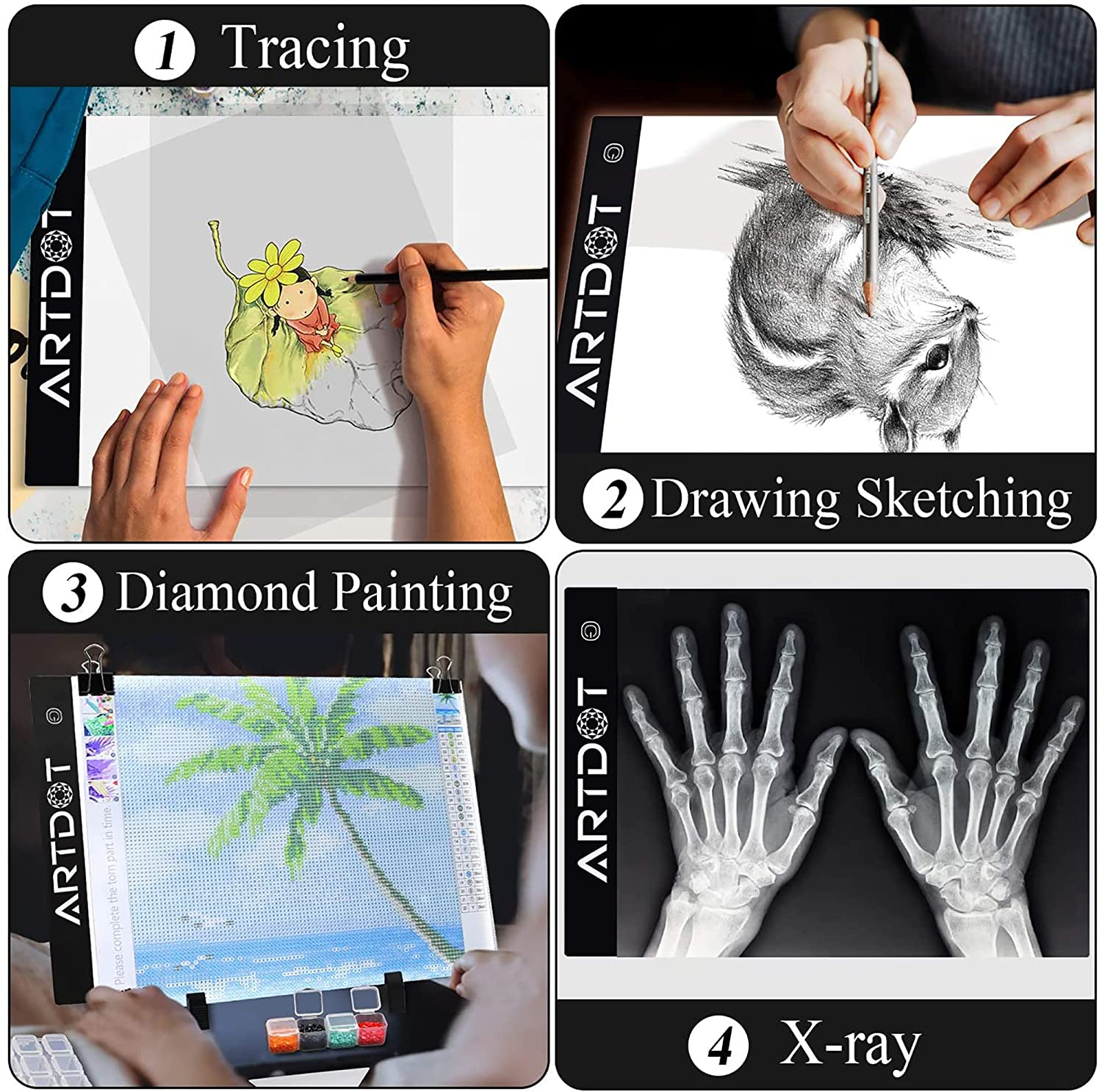 ARTDOT A4 LED Light Pad for Diamond Painting, USB Powered Light Board Kit, Adjus