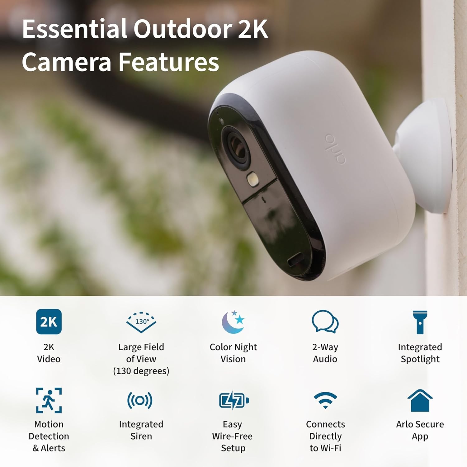 Arlo VMC3050-100NAR Essential 2nd Gen 2K Single Cam,White-Certified Refurbished