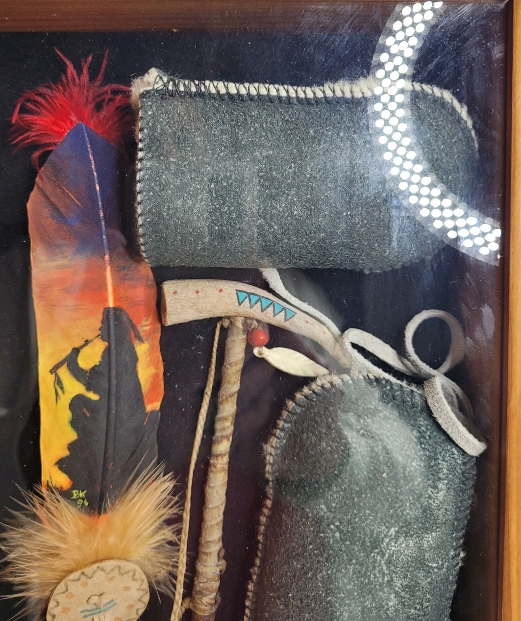 Vtg Native American Indian Shadow Box Child/ Baby Beaded Moccasins,...