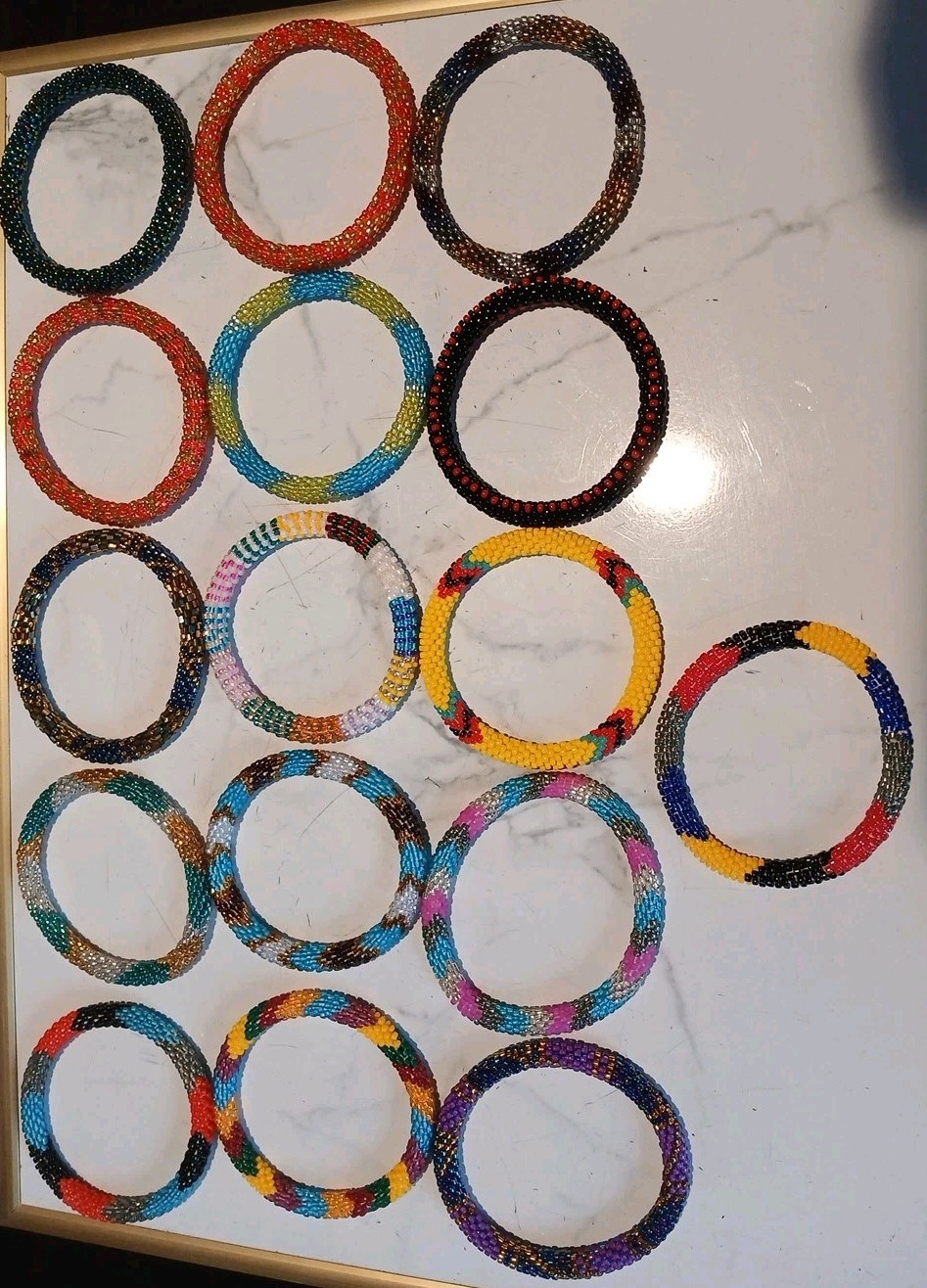 16x Glass Seed Bead Handmade Beaded Crochet Roll On Bracelet Nepal Jewelry